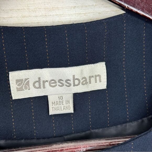 Dress Barn Pinstripe Long Line Blazer Jacket Blue Tan 10 Suit Coat - Picture 11 of 16